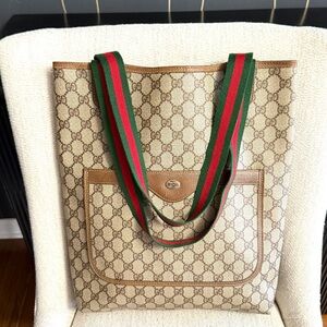 Authentic Gucci brown monogram coated canvas tote bag